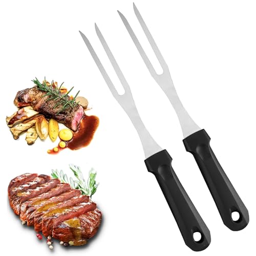 Fleischgabel,Smavles 2 Stücke Fleischgabel Edelstahl Grillgabel mit Kunststoffgriff 31cm Tranchiergabel Gerade Unbeugsam Bratengabel Klingenlänge Grillgabeln Rostfreier Fleischgabel Groß mit Schwarz von Smavles