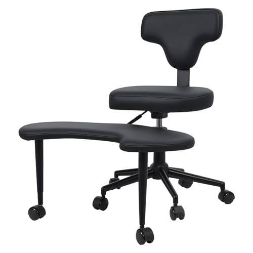 Smbcgdm Criss Cross Chair für Erwachsene, Cross -Bein -Bürostuhl mit Rädern, Hinterhut ergonomische Meditationsstühle mit Lendenwirbelsäulen und Höhenverstellbar Schwarz von Smbcgdm
