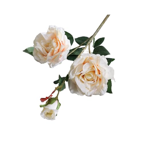 Smbcgdm Künstlicher Blumenstrauß, pflegeleicht, Rose, 3 Köpfe, realistisch aussehend, helle Farbe, Pflege, Simulation, Hochzeit, Champagner von Smbcgdm