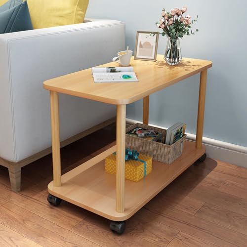 Smbcgdm Seitentisch Endtisch für Wohnzimmer, 360 Grad drehbar, Feste Holzbeine, einfache Baugruppe, 2 -stufige offene Regalsofa kleine Teebische Holzfarbe von Smbcgdm