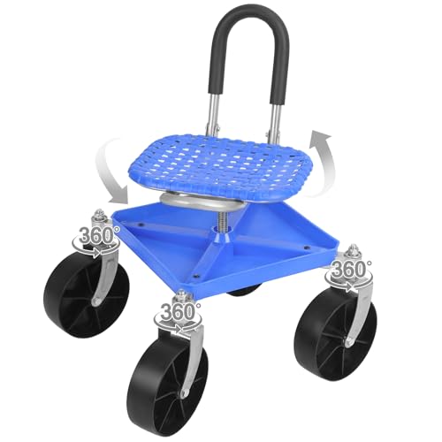 Smbcgdm gartenhocker mit Rollen, gartenhocker für Gartenarbeit, Gartenrollsitz, höhenverstellbarer Gartenrollwagen, 360-Grad-Drehgartenhocker mit Werkzeugablage, rollender Arbeitssitz Blau von Smbcgdm