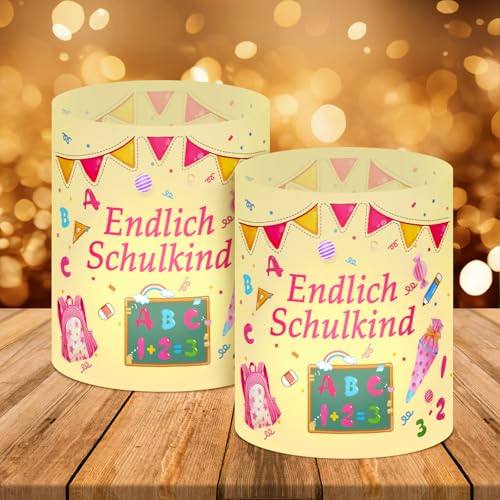 12 Windlicht Tischdeko Einschulung Mädchen, Meine Einschulung Tisch Deko, Einschulung Schulkind Windlichter Tischdeko, Rosa Einschulungsdeko Mädchen, Geeignet für Teelichter oder Kerzen von Smdbzda