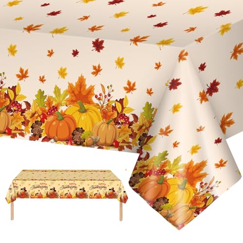 2 Stück Thanksgiving Einweg Tischdecke, 137 x 274cm Herbst Tischdecke, Herbst Kürbis Ahornblätter Tischde-cken, Erntedankfest Herbsternte Tischde-cke, für Thanksgiving, He-RBST, Ernte, Partyzubehör von Smdbzda