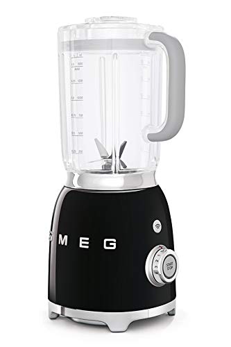 SMEG, BLF01BLEU 1,5 l Standmixer, 4 -Geschwindigkeitsstufen, 3 Automikprogramme, Abnehmbare Doppelklinge, Deckelöffnung transparent mit Dosierkappe, rutschfest, 800W, Schwarz von Smeg