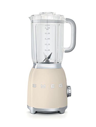 SMEG, BLF01CREU 1,5 l Standmixer, 4 -Geschwindigkeitsstufen, 3 Automikprogramme, Abnehmbare Doppelklinge, Deckelöffnung transparent mit Dosierkappe, rutschfest, 800W, Creme von Smeg