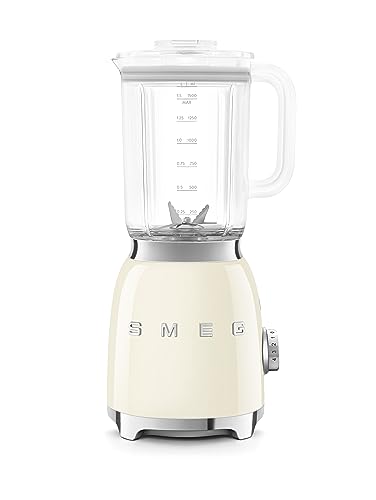 SMEG, BLF03CREU, 1,5 l Standmixer, 4 -Geschwindigkeitsstufen, 4 Automikprogramme, Abnehmbare Doppelklinge, Deckelöffnung transparent mit Dosierkappe, rutschfest, 800W, Creme von Smeg