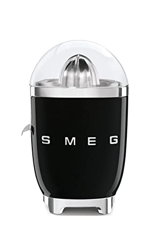 SMEG, Elektrische Zitruspresse CJF01BLEU, manuelle Druckpresse, tropfsicherer Auslauf und Universalkegel, rutschfeste Basis, integrierte Kabeltrommel, 70 W, Schwarz von Smeg