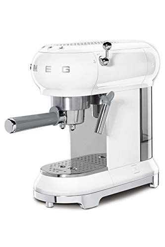 Smeg, ECF01WHEU Manual Espresso -Maschine, Cappuccino -System, Thermoblock, große Tassengehäuse und Doppelkaffeefunktion, 1 l Wassertank, kompakte Abmessungen, 1350W, Weiß von Smeg