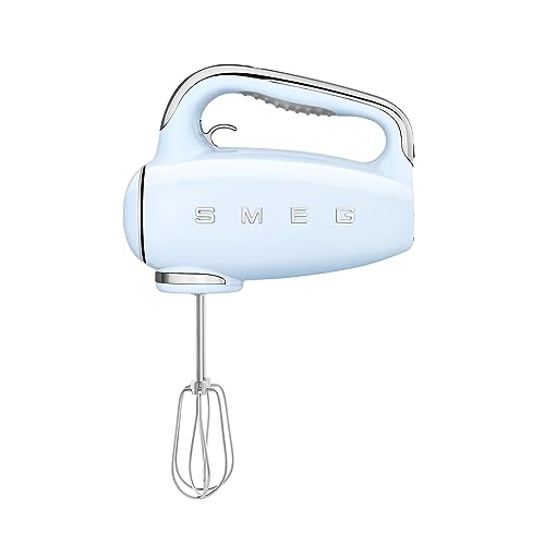 SMEG, HMF01PBEU Electric Mixer, 9 -Geschwindigkeitsniveaus, Turbofunktion, glattes Start -Start -up -System, 4 Peitschen, 2 Ganci -Mixer und umhüllt, 250W, Blau von Smeg