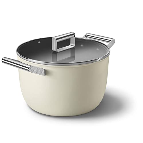 Smeg, Antihaft-Bräter CKFC2611CRM, Durchmesser 26 cm, Seitengriffe aus Edelstahl, für alle Herdarten, bis zu 250° im Backofen, 7,7 l Fassungsvermögen, Cremefarben von Smeg