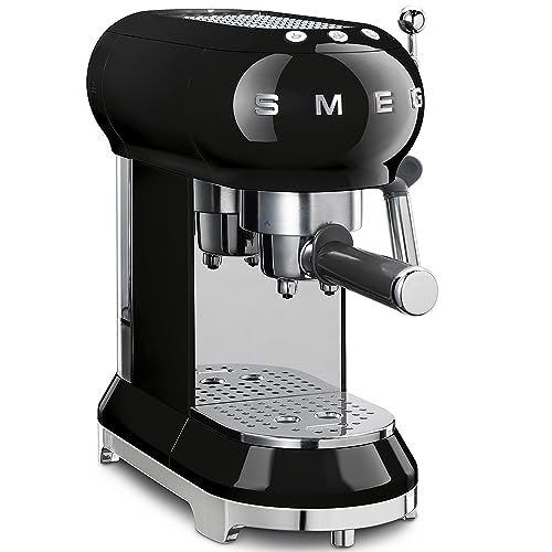 Smeg, ECF01BLEU Manual Espresso -Maschine, Cappuccino -System, Thermoblock, große Tassengehäuse und Doppelkaffeefunktion, 1 l Wassertank, kompakte Abmessungen, 1350W, Schwarz von Smeg