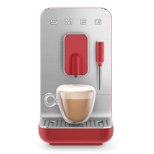 Smeg, Kaffeevollautomat mit Dampffunktion BCC02RDMEU, Dampfdüse, integriertes Mahlwerk, Thermoblocksystem, 1,4 l Tank, 19 Bar Pumpendruck, Kompaktmessungen, 1350W, Rot von Smeg