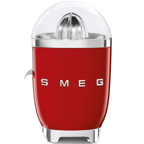 SMEG, Elektrische Zitruspresse CJF11RDEU, tropfsicherer Auslauf und Universalkegel, rutschfeste Stellfüße, Filtersieb und Presskegel aus Edelstahl, 70 W, Rot von Smeg