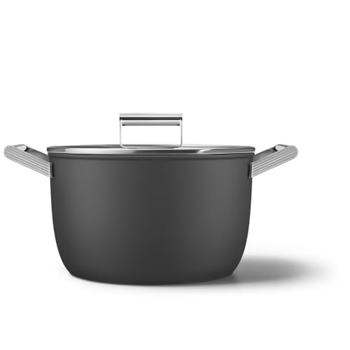 SMEG, Antihaft-Bräter CKFC2611BLM, Durchmesser 26 cm, Seitengriffe aus Edelstahl, für alle Herdarten, bis zu 250° im Backofen, 7,7 l Fassungsvermögen, Schwarz von Smeg