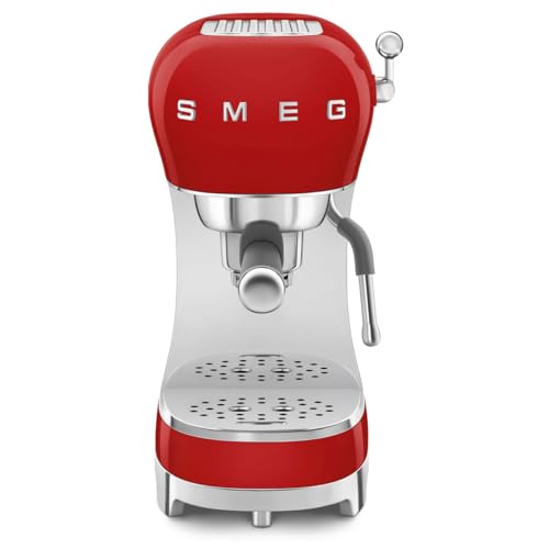 SMEG, Espresso-Kaffeemaschine ECF02RDEU, Cappuccino-Dampfunktion, Thermoblock, großes Tassengehäuse und Doppelkaffeefunktion, 1 L Wassertank, benutzerfreundliches Bediensystem, 1350 W, Rot von Smeg