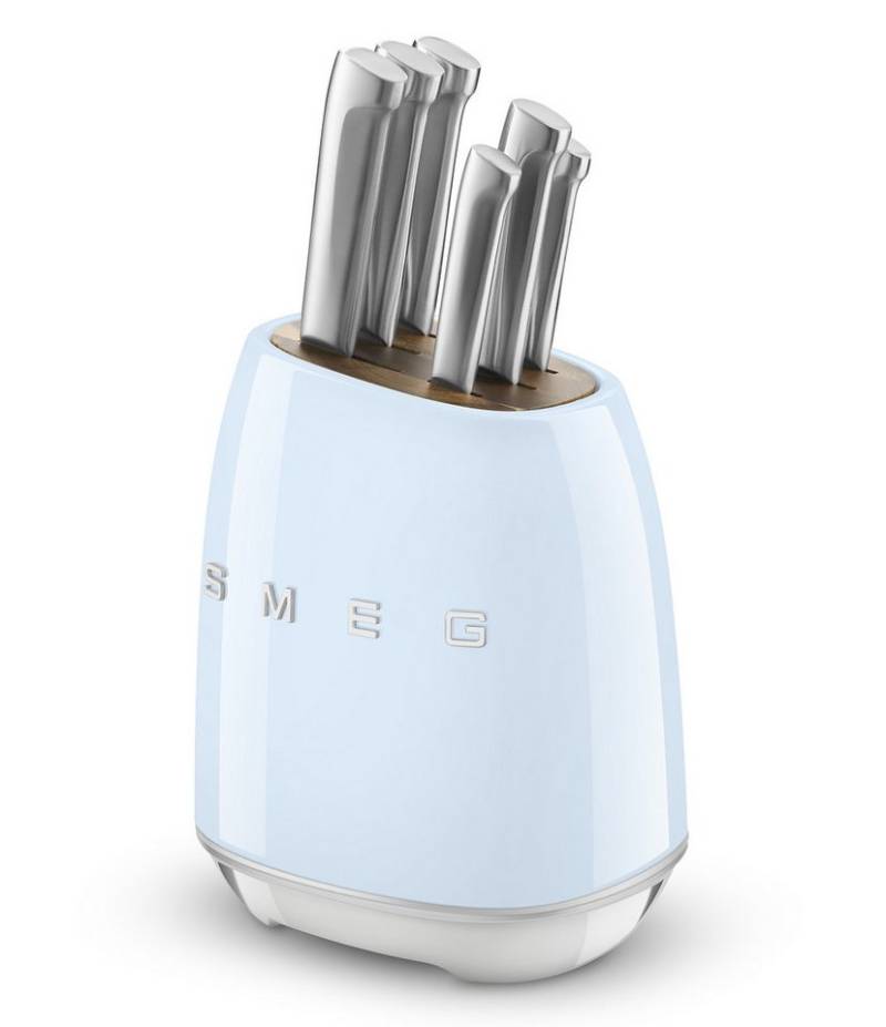 Smeg Messerblock Smeg Messerblock bestückt mit 6 Küchenmessern Pastellblau KBSF02PB von Smeg