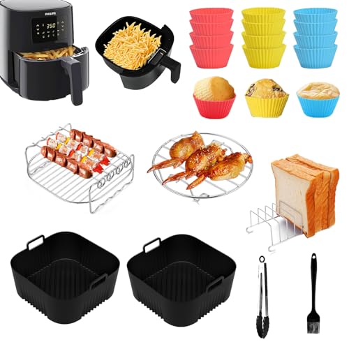 22Pcs Heißluftfritteuse Zubehör, Dual Zone Airfryer Zubehör für Philips Essential 4,1L (HD9252, HD9200, HD9255), Philips Essential Airfryer 4,1L Silikonform Air Fryer Accessories Mit Heißluftfritteus von Smgbway
