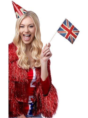 Smiffys Handheld-Flaggen mit Union Jack-Print im Vintage-Stil, 10 Stück Smiffys Handheld-Flaggen mit Union Jack-Print im Vintage-Stil, 10 Stück von Smiffys