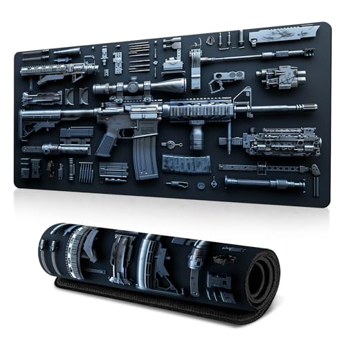 Cool Military Weapon Build Weapon Parts Display Large Gaming Mouse Pad,Military Weapon Parts Design XXL Gaming Mouse Pad for Laptop & Desktop Use for Table Decor (I) von Smilamo