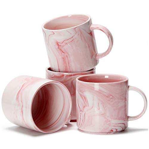 320ml stapelbare Kaffeetassen aus porzellan, Smilatte M101 personalisiert Marmor Keramik Tasse für Boy Girl Lover, set 4er, Pink von Smilatte