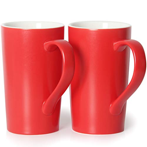 Smilatte 600 ml große Kaffeetassen, M007 Plain Tall Ceramic Cup mit Griff für Dad Men, 2er-Set, rot von Smilatte