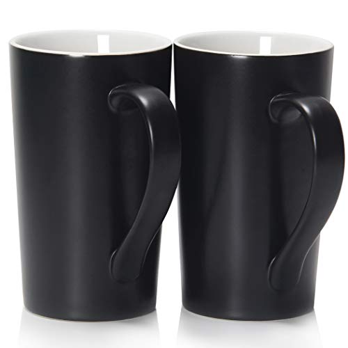 Smilatte 600 ml große Kaffeetassen, M007 Plain Tall Ceramic Cup mit Griff für Dad Men, 2er-Set, schwarz von Smilatte