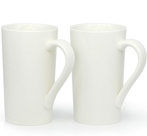 600 ml große Kaffeetassen, Smilette M007 Plain Tall Keramik Tasse mit Griff für Papa Männer, 2er Set, weiß von Smilatte