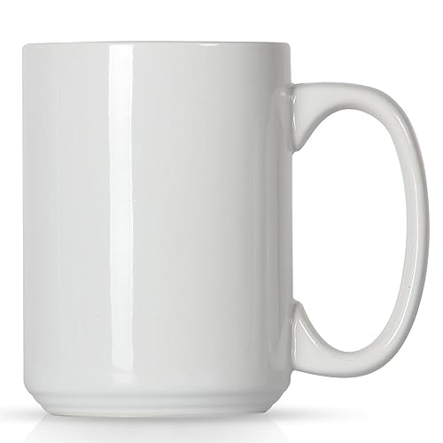 Smilatte Kaffeetasse aus Porzellan, 480 ml, klassische leere Keramiktasse mit großem Griff für Tee, Latte, Cappuccino, Weiß von Smilatte