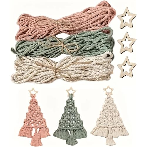 3 Stück Weihnachtsbaum Makramee Set, Weihnachtsbaum Makramee Kit, Weihnachten Makramee Gewebter, Aufhängeringen, für Anfänger Weihnachtsbaum Hängende Ornamente für Urlaub Wandbehang Dekoration von Smilbaley