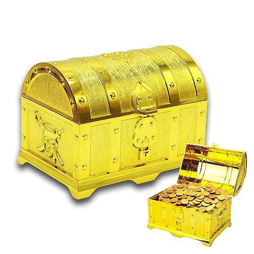 Pirat Schatztruhe, Gold Piratenkiste, Kinder Piratenkiste Spielzeugkiste, Goldene Schatztruhe Mit Schloss Und Schlüsseln, Schmuck Aufbewahrung Schatzkiste Für Aufbewahren, Schmücken, Kindergeschenk von Smilbaley