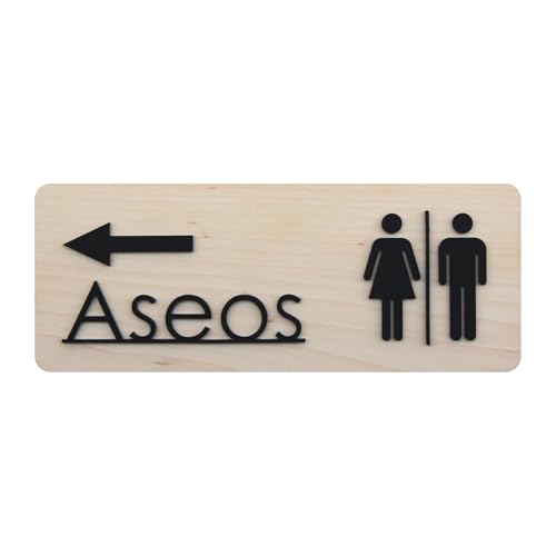 Smile BB Toilettenschild für Damen und Herren, rechteckig, Badschild aus Holz und Plexiglas für glatte oder raue Oberflächen mit Pfeil nach links von Smile BB