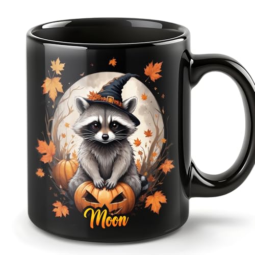 Personalisierte Halloween Tasse, Waschbär Kaffeetasse mit Namen, Halloween Geschenke für Waschbärenliebhaber Familie Freunde, Lustige Tasse für Halloween, Keramikbecher von Smile lab