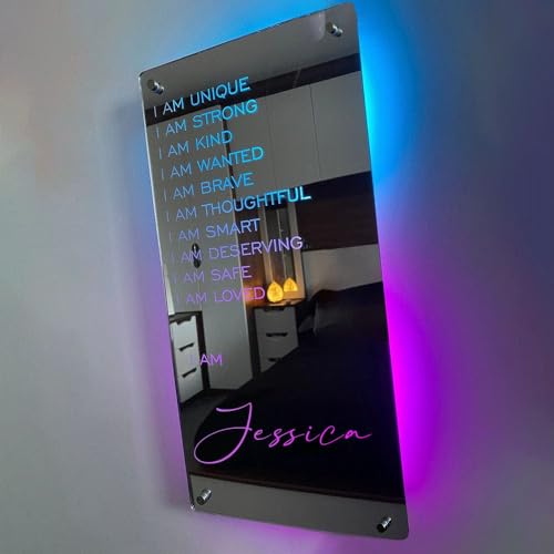 Personalisierte LED Spiegel mit Name, Wandspiegel für Schlafzimmer und Wohnzimmer, Name Nachtlicht, Geschenkidee für Weihnachten, Valentinstag, Geburtstag, Perfekt für Mütter, Ehefrauen, Freundin von Smile lab