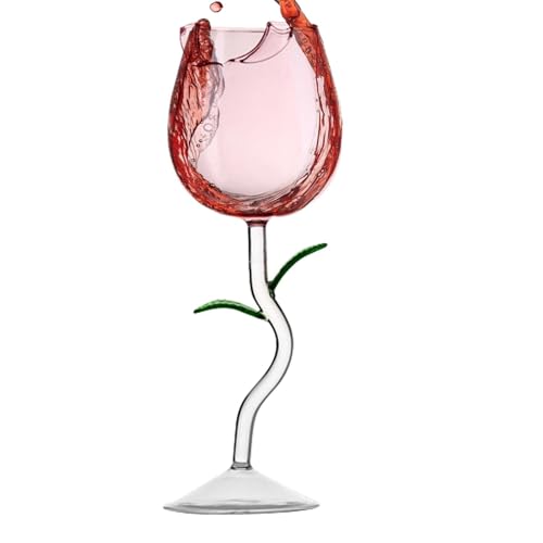 Rose Weinglas, Roséweinglas, Rosenblumenkelche, Rose Wine Glasses, Kreativer Weinbecher, Glasbecher Rotweinkelche Rotweinglas Stielgläser Hochzeitsfeierzubehör Valentinsglaskelch Cocktailkelche von Smileshiney