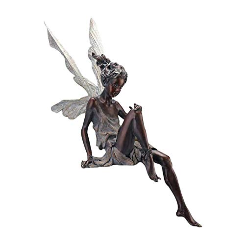 Sitzende Fee Figur - Sitzende Fee Gartendeko 18 * 8 * 15cm, Fee Figur Sitzend, Fee Sitzend,Gartenfiguren & Gartenstatuen Für Draußen Wetterfest, Fee Deko Garten Fee Sitzend Fee Deko Figuren(Brown) von Smileshiney