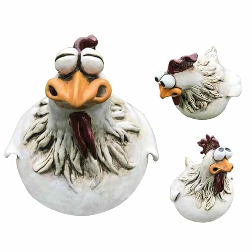 Smileshiney 3style Huhn Deko Garten Kunstharz, Gartenstecker, Zaunhocker Figuren Huhn Wetterfest, Gartendeko für Draußen, Terrassen von Smileshiney