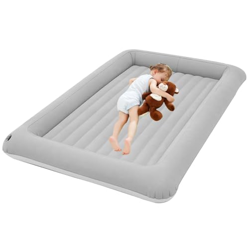 Smileshiney Aufblasbares Kinderbett - Zusammenklappbares aufblasbares Luftbett mit erhöhtem Rahmen,Reise Isomatte Aufblasmatratze mit abnehmbarem Innenpolster Kinder Luftmatratze für Flugzeug von Smileshiney