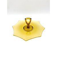 Vintage Bernstein Glas Servierplatte, Sandwich Oder Kuchen Tablett Mit Mittelgriff von SmileyFinds1