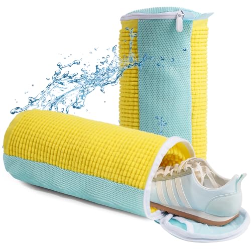 Smilfree Schuhwaschbeutel Waschmaschine Waschbeutel Schuhe: 2er Set Wiederverwendbar Schuhbeutel Waschmaschine 360° Schutz - Waschbeutel Wäschenetz für Schuhe Sneakers Sportschuhe (A#Gelb) von Smilfree