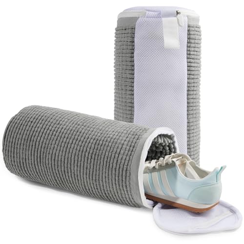 Smilfree Schuhwaschbeutel Waschmaschine Waschbeutel Schuhe: 2er Set Wiederverwendbar Schuhbeutel Waschmaschine 360° Schutz - Waschbeutel Wäschenetz für Schuhe Sneakers Sportschuhe (A#Grau) von Smilfree