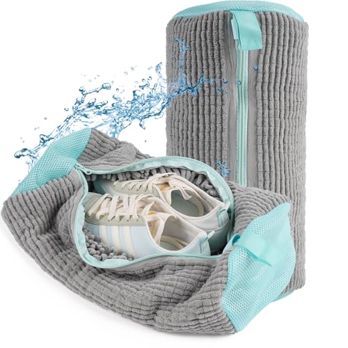 Smilfree Schuhwaschbeutel Waschmaschine Waschbeutel Schuhe: 2er Set Wiederverwendbar Schuhbeutel Waschmaschine 360° Schutz - Waschbeutel Wäschenetz für Schuhe Sneakers Sportschuhe (B#Weiß) von Smilfree