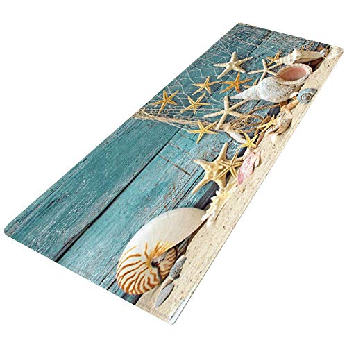 Maritown Badteppiche, Smilikee 3D gedruckt Ocean Beach Sands Holzbrett verdickt Flanell Stoff rutschfeste Badematten für Bad Küche Boden Teppich (40 * 120cm, L) von Maritown