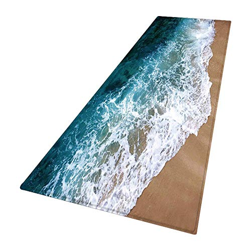 Maritown Badteppiche, Smilikee 3D gedruckt Ocean Beach Sands Holzbrett verdickt Flanell Stoff rutschfeste Badematten für Bad Küche Boden Teppich von Maritown