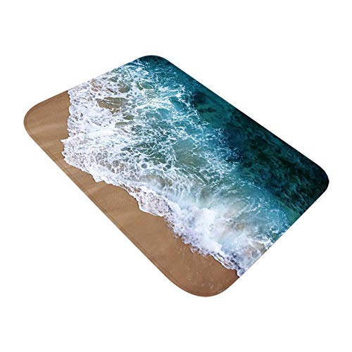 Maritown Badteppiche, Smilikee 3D gedruckt Ocean Beach Sands Holzbrett verdickt Flanell Stoff rutschfeste Badematten für Bad Küche Boden Teppich von Maritown