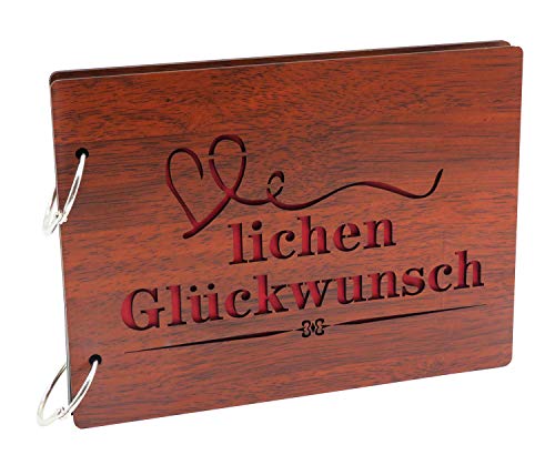 Smiling Art Fotoalbum zum selbst gestalten/basteln, Fotoalbum zum einkleben, DIY Scrapbook, Fotobuch, Tagebuch, Reisebuch, Vintage Style mit einem Deckblatt aus MDF Holz (Glückwunsch, 22x16 cm) von Smiling Art