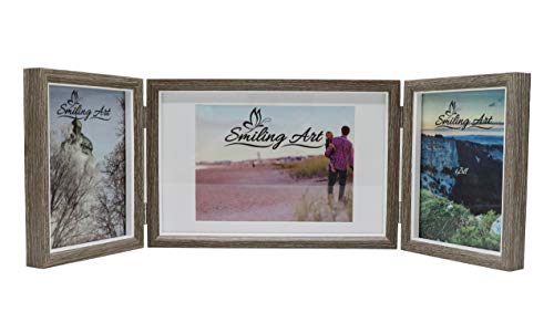 Smiling Art klappbarer Bilderrahmen für 3 Fotos in Querformat und Hochformat (Grau, 2x13x18 cm + 1x15x20 cm) von Smiling Art