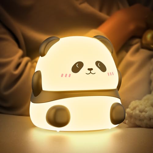 Smiling Shark Kinder Nachtlicht, Panda Silikon LED Nachtlicht Kinderzimmer Wiederaufladbare Touch Control 3 Helligkeit&RGB Babyzimmer Süße Nachtlampe Kinder 30 Minuten Timer für Stilllicht Geburtstag von Smiling Shark