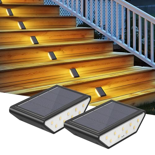 Smiling Shark Solarlampen Für Außen, 2 Stück Solar LED Treppenbeleuchtung Aussen Warmweiß Beidseitiges Beleuchtungs IP65 Wasserdichte Solar Stufenleuchten Für Garten Terrasse Gehweg von Smiling Shark