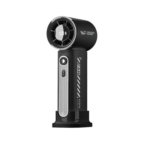 Smiling Shark TF-02 Tragbarer Turbo Handventilator, 1-100 Stufen Einstellbare Tragbarer Mini Handventilator [12Hrs Max] mit LED Anzeige/Lanyard/Basis, 2-in-1 Hand/Tischventilator für Outdoor Indoor von Smiling Shark