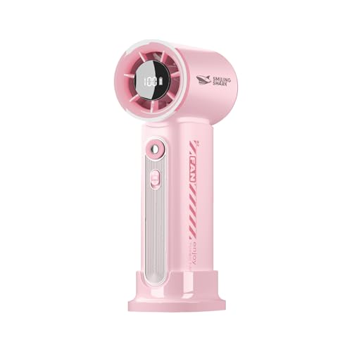 Smiling Shark TF-02 Tragbarer Turbo Handventilator, 1-100 Stufen Einstellbare Tragbarer Mini Handventilator [12Hrs Max] mit LED Anzeige/Lanyard/Basis, 2-in-1 Hand/Tischventilator für Outdoor Indoor von Smiling Shark